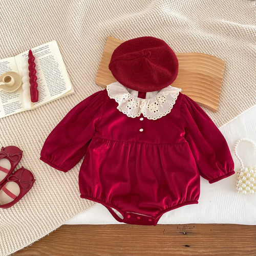 ins baby clothes winter clothing red velvet warm baby New Year's clothing romper clothing 100th birthday bag fart clothing winter