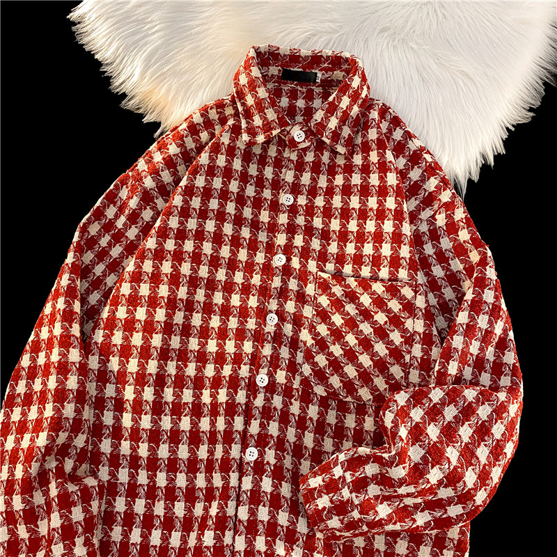 Xiaoxiang Style Coat Men's Spring and Autumn High-end Sense Fried Street Men's Houndstooth Woolen Shirt Antique vintage Top Xiaoxiang Style Coat Men's Spring and Autumn High-end Sense Fried Street Men's Houndstooth Woolen Shirt Antique vintage Top
