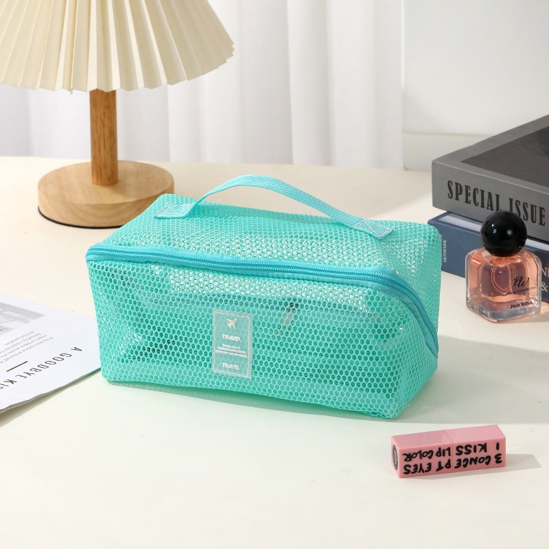 Nuevo producto transfronterizo bolsa de cosméticos de hilo de red para mujer de gran capacidad, sensación avanzada, bolsa de almacenamiento de lavado de viaje multifuncional