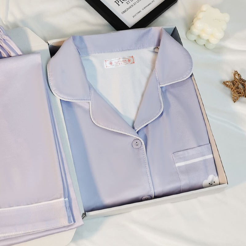 Korean Style Elegant Pajamas for Women, Spring and Autumn Long-Sleeved Cardigans, Casual Simple Plus-Size Home Wear Sets, Factory Wholesale