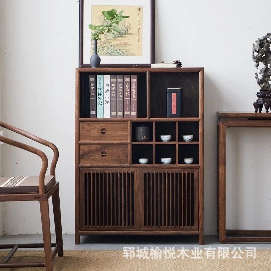 新中式老榆木餐边柜茶水柜客厅原木柜子茶壶茶具置物柜实木收纳柜