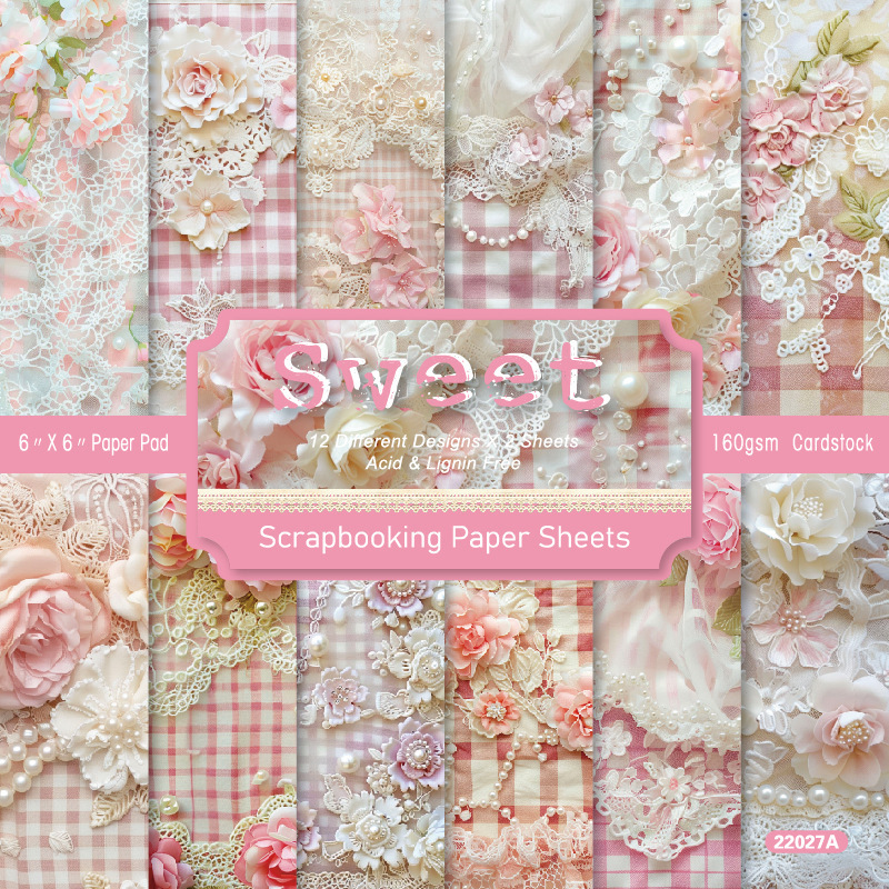 ♔ DIYフォトアルバムスクラップブック紙ハンドブック素材紙12枚半分背景紙6inchパターン紙|undefined