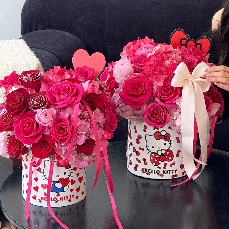 Ramo de flores para el Día del Niño, cesta de abrazos con lazo, caja de arreglo floral con gatito, ramo de cumpleaños para novia o mejor amiga. image 5
