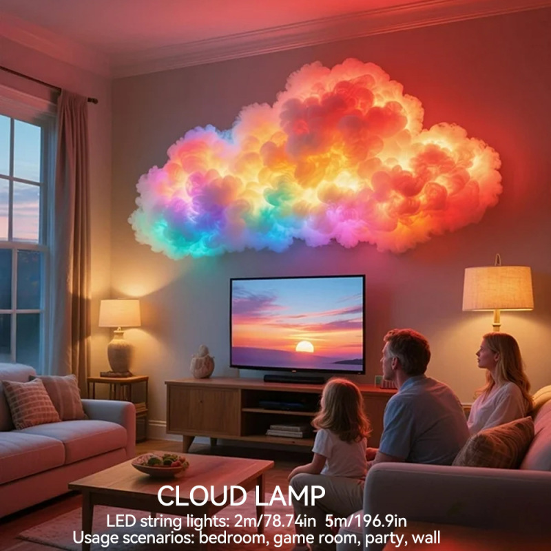 Cross-Border Popular Product: DIY Lightning Cloud Lamp Kit, Night Light Cloud Lamp, Colorful Christmas Holiday Light, Gaming Room Decoration, USB
