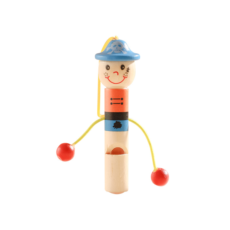 Pequeños piratas de dibujos animados de madera silbato juguetes creativos instrumentos de soplo bebés silbato pequeño regalo de jardín de infantes