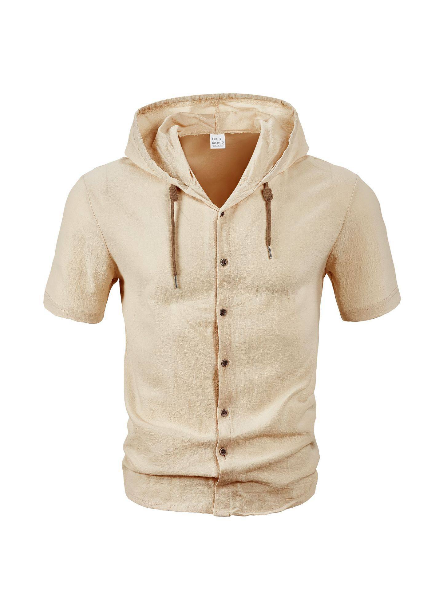 Nuevo transfronterizo TK Amazon nuevo estilo americano de verano delgado transpirable lino suelto camisa de mangas cortas de hombre