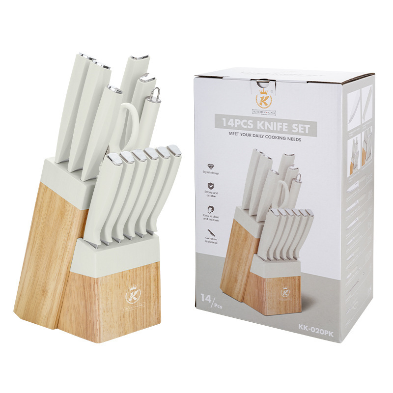家美康刀具套装新款14件套刀白色厨房不锈钢套刀木座礼品组合套刀|undefined
