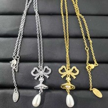 高版本薇薇安西家太后水滴星球蝴蝶结项链热门直播跨境锁骨链批发