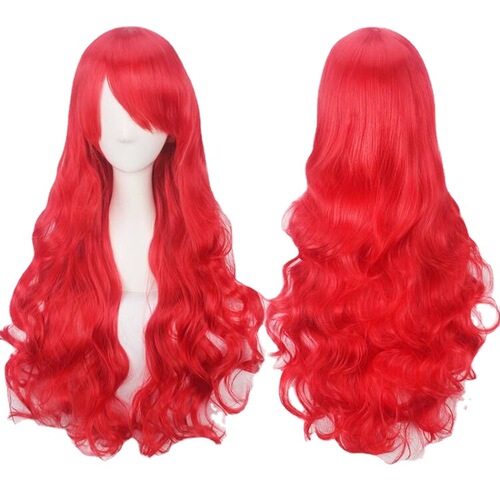 Cosplay wig, mermaid wig Ariel princess red long curly wig set anime cosplay wig headgear 