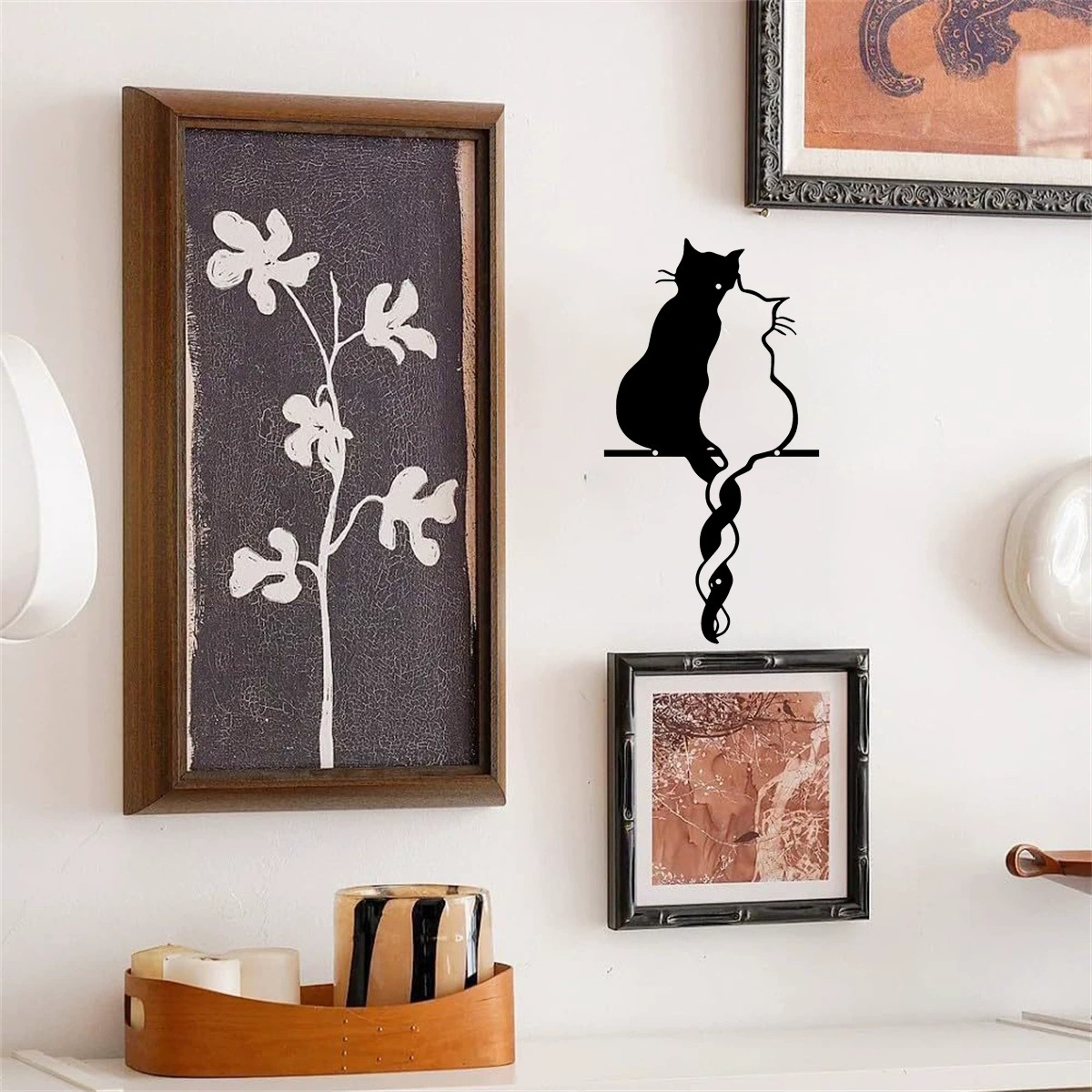 Кросс-бордерное настенное украшение в стиле бохо с черно-белым силуэтом кошки на железной основе, для внутреннего и наружного использования, в стиле фермерского дома, подвеска
