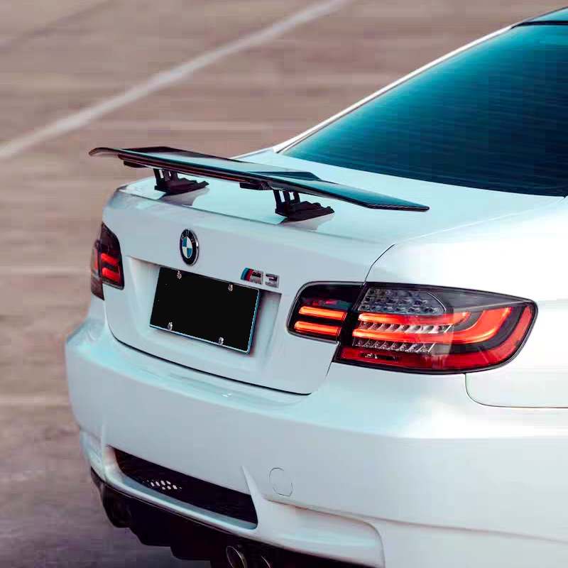 Suitable for Car Modification Electric Adjustable Rear Wing Universal Black/Carbon Fiber Pattern with Lighted Perforated Fixed Wing