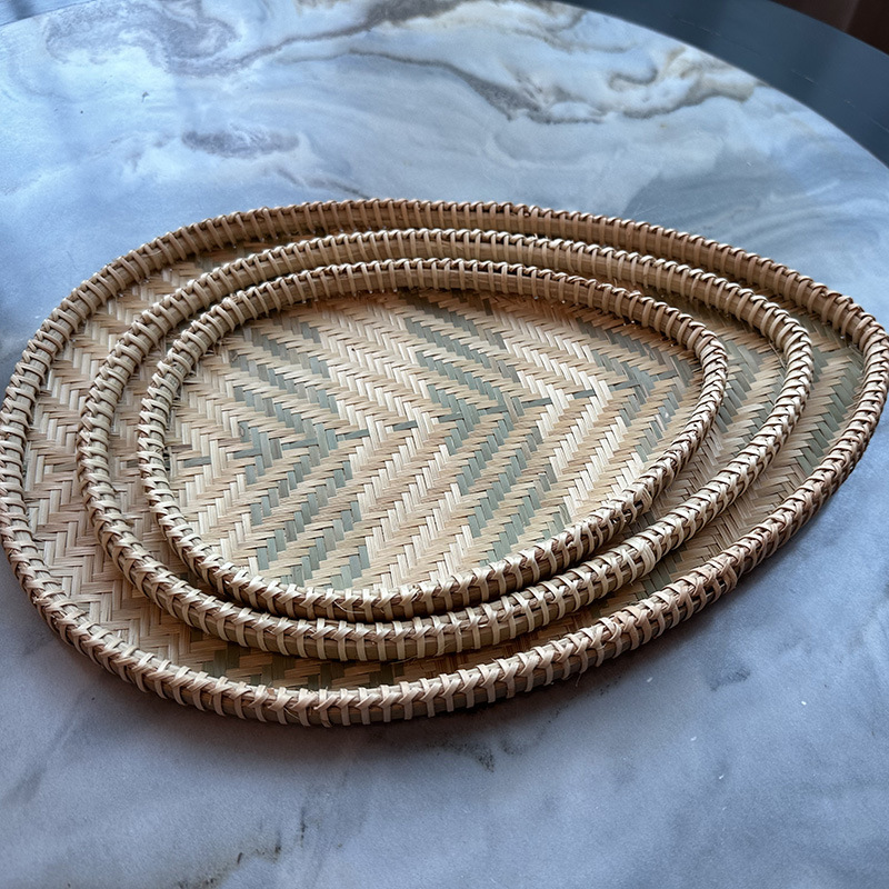Handmade Bamboo Woven Products Bamboo Woven Snack Snack Tray Bread Pastry Melon Seed Tray Flat Dustpan
