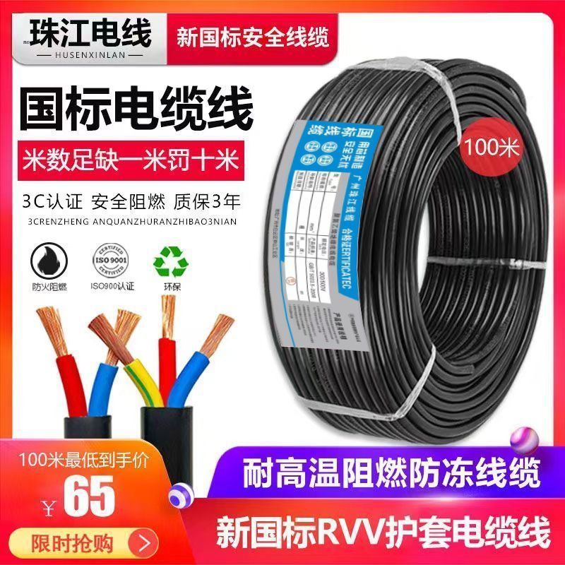 国標珠江電線RVVケーブル難燃防凍234芯保護ケーブル2.5/4/6/10平方電源コード|undefined