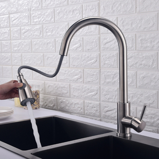 Universal rotating retractable 304 stainless steel pull-out kitchen faucet hot and cold household vegetable basin faucet Black