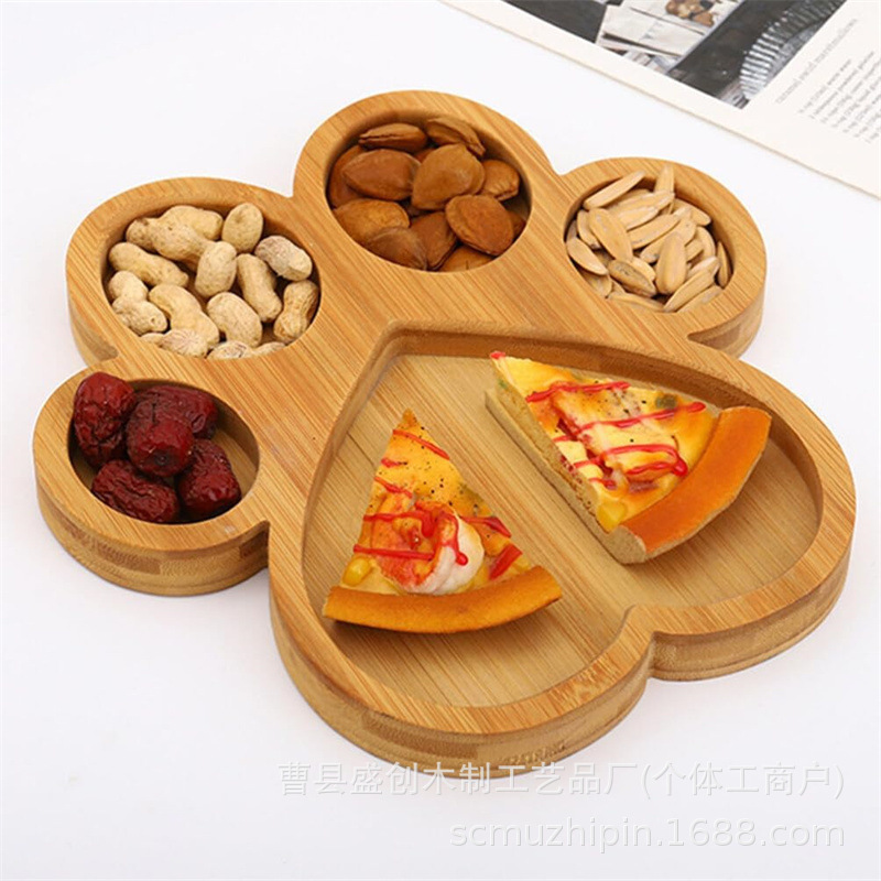 Bamboo Wooden Tray Creative Cat Claw Dinner Plate Serving Tray Divided Fruit Plate Cheese Board Kidsren's Bamboo Food Tray