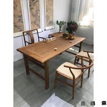 老榆木餐桌椅组合中式全实木复古茶台原生态长方形6人4座饭桌。