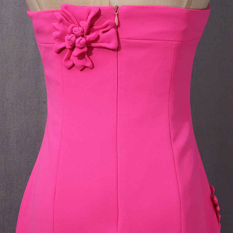 Rose Pink Tube Top Short Dress Three Dimensional Floral Decoration Solid Color Dress 22 Rose Pink Tube Top Short Dress Three Dimensional Floral Decoration Solid Color Dress