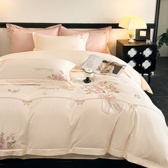 Mercury Home Textiles ピュアコットン 4点セット クラスA 60番手コットン 4点セット ライトラグジュアリー 高級蝶刺繍キルト