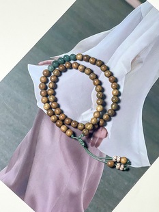 Original Handmade Green Sandalwood Buddha Beads Bracelet Hand-Knitted Ethnic Style Simple Sandalwood Two-Circle Bracelet for Women 6mm