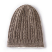 冬季100%山羊绒帽子女拼接拼色纯羊绒针织帽子包头堆堆帽护耳冷帽