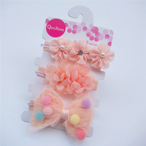 Stylish Korean style baby hair accessories three-piece set, bow headband, baby girl sponge ball headband headwear supply source