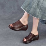 以一 Кожаные высокие слайдеры, летние универсальные тапочки на платформе, воловья кожа