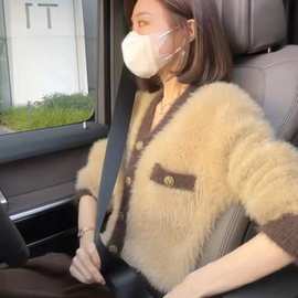 0891今年流行水貂绒毛衣外套女冬2022新款爆款毛毛针织开衫上衣