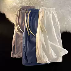 Men's Cotton Linen Shorts Summer Thin Casual Sports Loose Ice Silk Quick-Dry Bermuda Shorts Beach Linen Mid-Length Pants