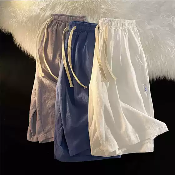 Men's Cotton Linen Shorts Summer Thin Casual Sports Loose Ice Silk Quick-Dry Bermuda Shorts Beach Linen Mid-Length Pants