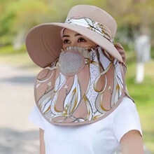 夏季新款女遮阳帽防晒面罩一体帽披肩帽采茶帽户外农忙口罩帽子