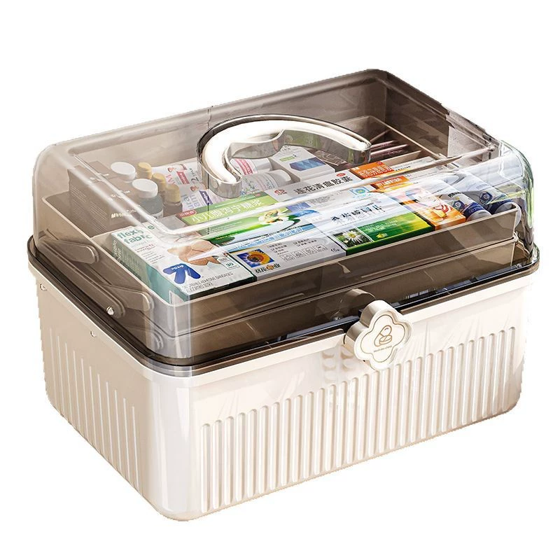 Three-layer folding medical box Large household medicine medical box Medical first aid classification medicine box Handheld first aid box