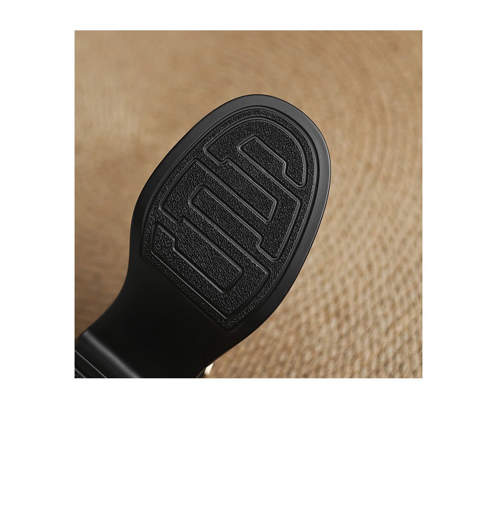 Sandal nữ mũi vuông hở mũi da cừu gót vuông cao 9 cm quai chữ T kiểu La Mã — đen chi tiết 20