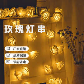 厂家批发LED小彩灯装饰灯电池盒 亚马逊灯串led玫瑰花灯串仿真花