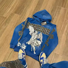 美式复古卫衣男shi宽松HESSE天使小众艺术连帽衫套头外穿痞帅上衣