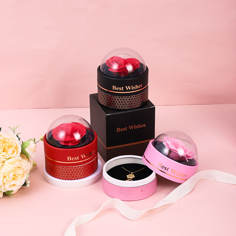 圆筒蝴蝶结首饰盒9朵玫瑰花饰品盒七夕情人节耳钉饰品包装盒现货