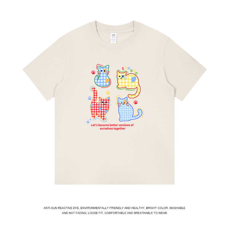 トレンディなブランドメンズ日本のかわいい猫半袖 T シャツ女性の夏の新しい新鮮な年齢を減らすルーズカップルトップス男性用|undefined