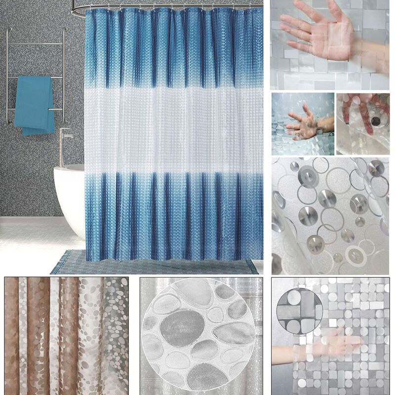 Cross-Border Spot Waterproof Thickeneded Eva Environmentally Friendly Bathroom Curtain Translucent Water Cube 3D Shower Curtain Material Stainless Steel Buckle