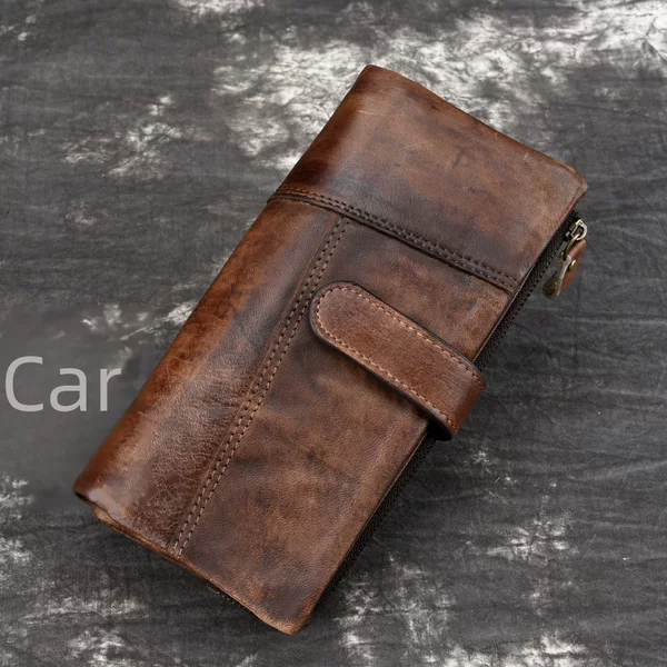 New Retro Color Cowhide Fashion Stitching Long Wallet Casual Multi-Card Leather Men's RIFD Wallet