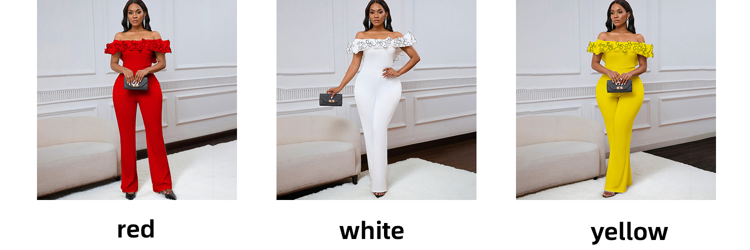 abbigliamento donna sexy attillato tinta unita monospalla arricciato spalle scoperte manica corta tuta commercio estero_voghion.com