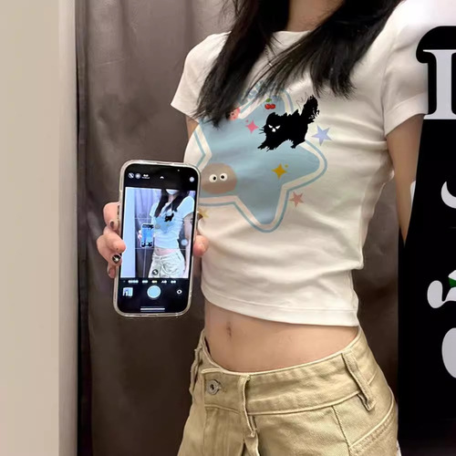 Hot girls short small top for women tight hot girls short sleeves T-shirt hot girls pure horny tops slim tight clothes