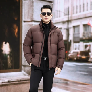 高端假两件羽绒服男短款面包服冬季新款加厚保暖休闲时尚男装外套