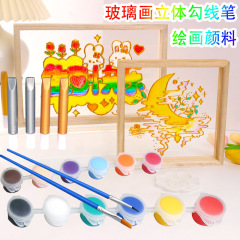 3d立体ガラス絵フォトフレーム絵の具ゴールドシルバー線筆半透光アクリル無焼き防水グラス絵の具