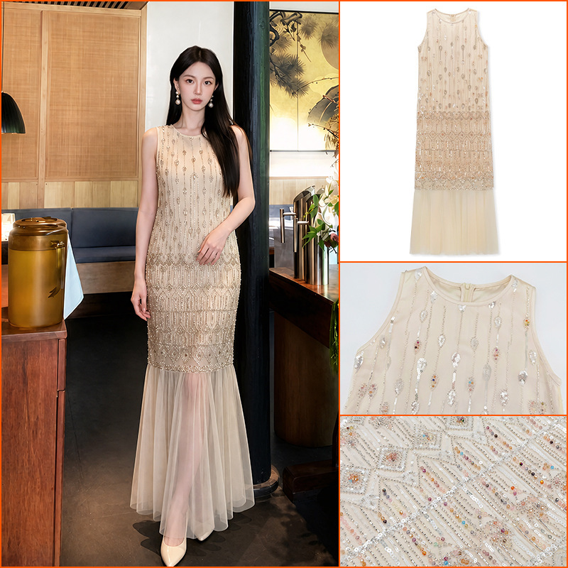 Summer High-End Fashion New Style Women's Dress, New Chinese Style Sleeveless Straight Sequin Dress P0190 Summer High-End Fashion New Style Women's Dress, New Chinese Style Sleeveless Straight Sequin Dress P0190