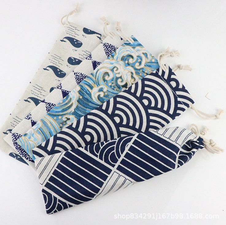 Cordón bolsa de lona bolsa de lino bolsa de almacenamiento de paja de acero inoxidable bolsa de vajilla cuchillo tenedor cuchara peine palillos bolsa de almacenamiento