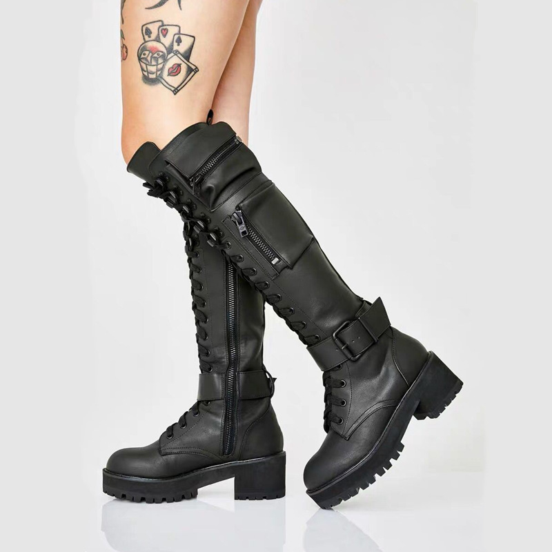 Women's Shoes fashionable low heeled mid tube boots with side zipper bags large size long boots_voghion.com