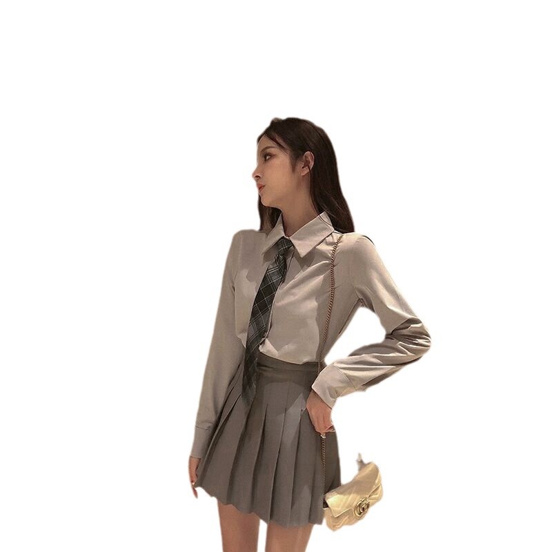 825  좋은 품질 카키 주름 치마 여성 블랙 화이트 그레이 핑크 스커트 부드러운 스타일의 대학 스타일 세트