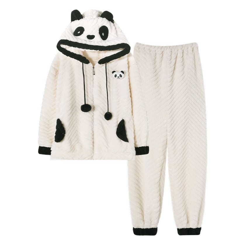 淳佰芬カップルパジャマ秋冬モデルのサンゴの男性女性は、ベルベットのフランネルと帽子の冬を厚くした