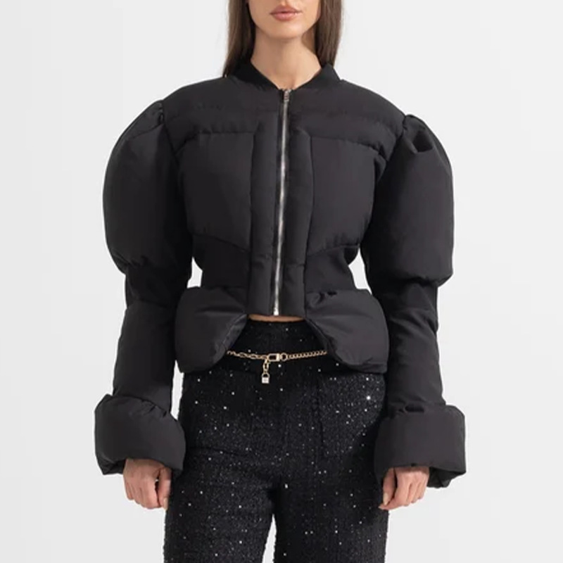 2026 Fashionable Cross-Border Amazon New European and American Foreign Trade Zipper Slimming Pure Black Warm Down Jacket