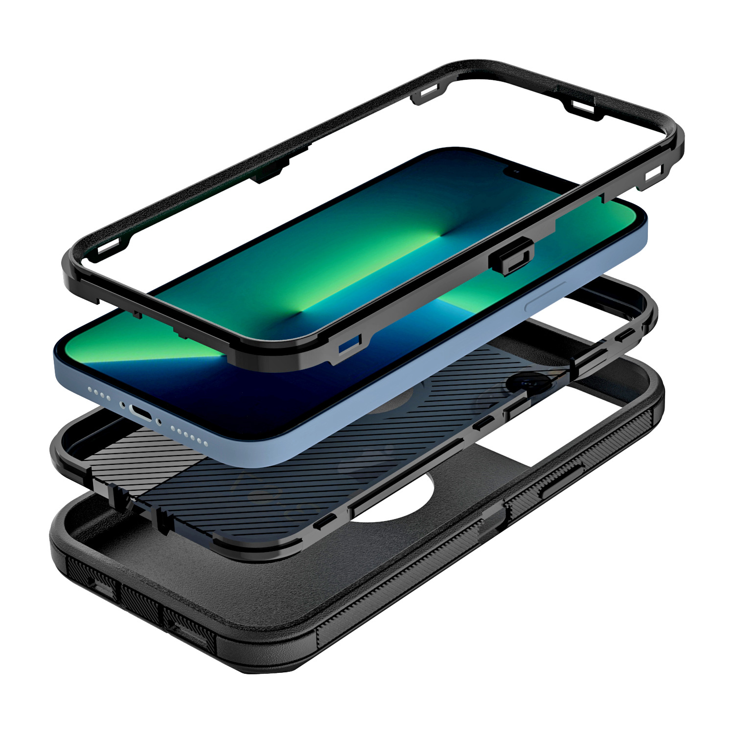 Aplicable a IPHONE 15 tres en uno Carcasa protectora de robot rayado tres en uno con clip trasero