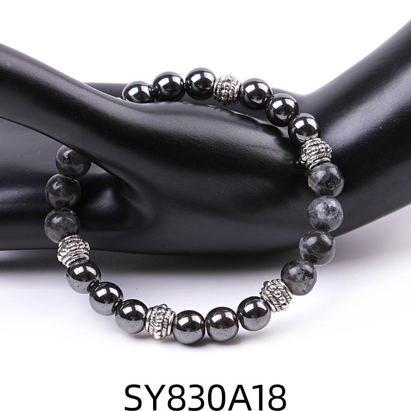 SY830A18 black glitter + black iron ore bead bracelet